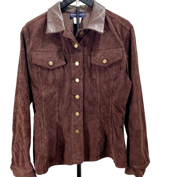 Vintage 90s Breeches Brown Corduroy Button-Up Jacket Sz Medium Boxy Casual - Picture 1 of 10